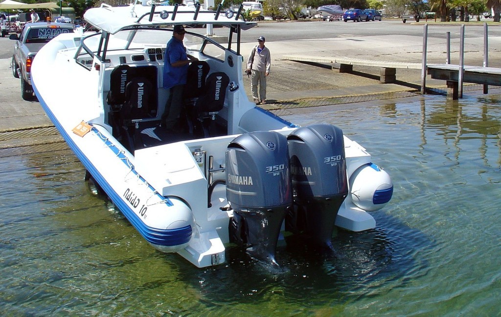 Kirby Marine’s Naiad DV8 with its dual Yamaha F350 V8 outboards, the only rigid inflatable presented in the recent AMIF awards. © SW